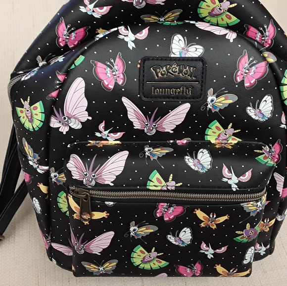 Pokemon Loungefly Black Backpack Venomoth Butterfree faux leather NWT - Picture 10 of 10
